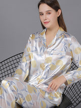 Satin Pocket Print Shirt Pajamas Set