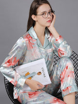 Satin Pocket Print Shirt Pajamas Set