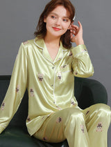 Satin Print Shirt Pajamas Set