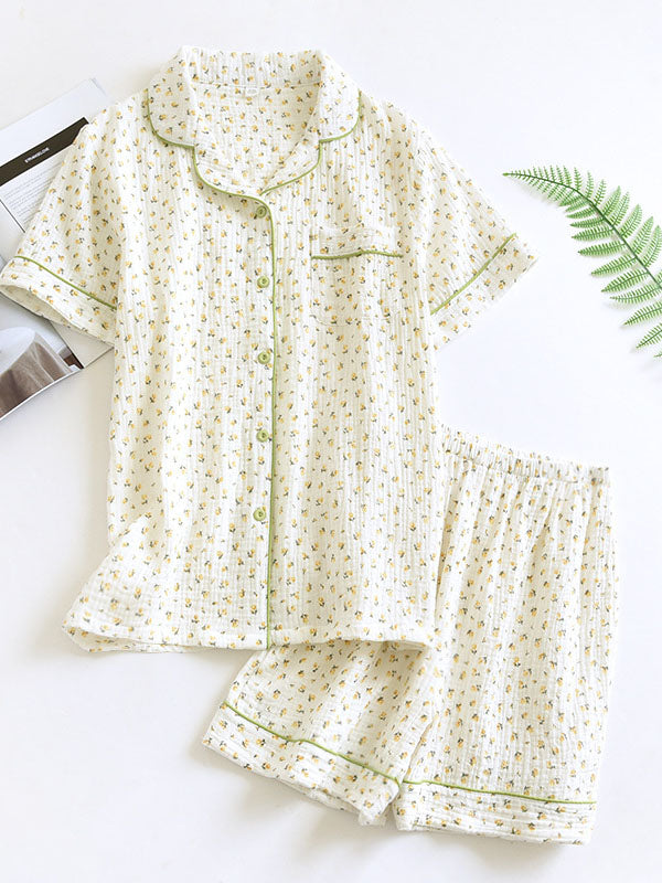 2Pcs/3Pcs Short Sleeve Floral Pajamas