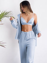 3Pcs Silk Satin Shirt Tank Top Long Pants Pajamas