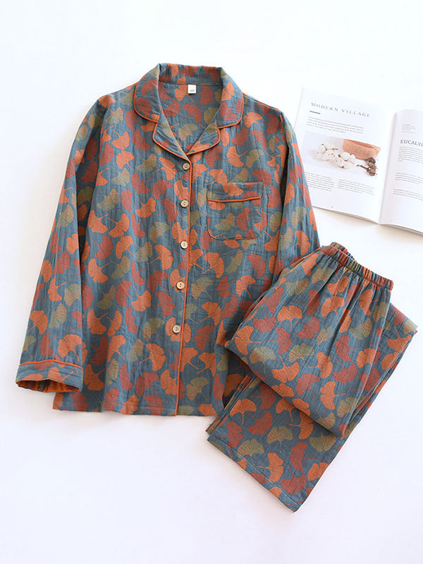 2Pcs Crepe Vintage Floral Pajamas-KAFILOE