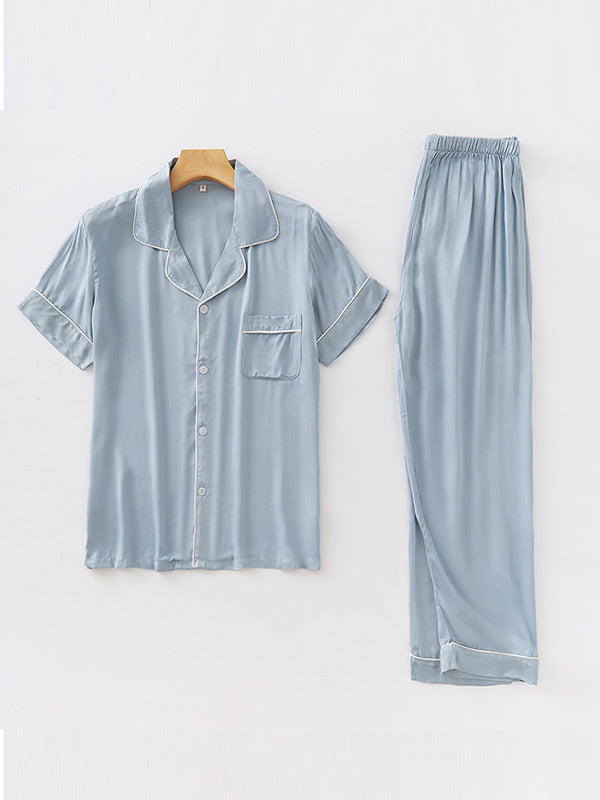 Conjunto de pijama de pareja de satén sólido