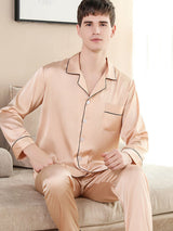 Conjunto de pijama de camisa de seda sólida para hombre
