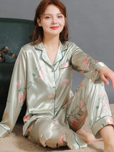 Satin Print Shirt Pajamas Set