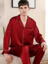 Conjunto de pijama de camisa de seda sólida para hombre