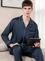 Ensemble de pyjama chemise en soie unie pour hommes