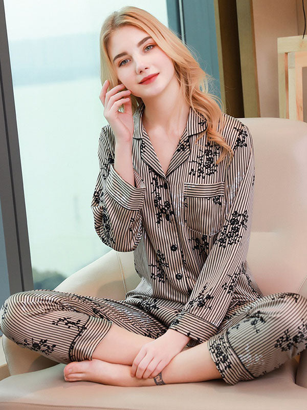 Satin Print Shirt Pajamas Set