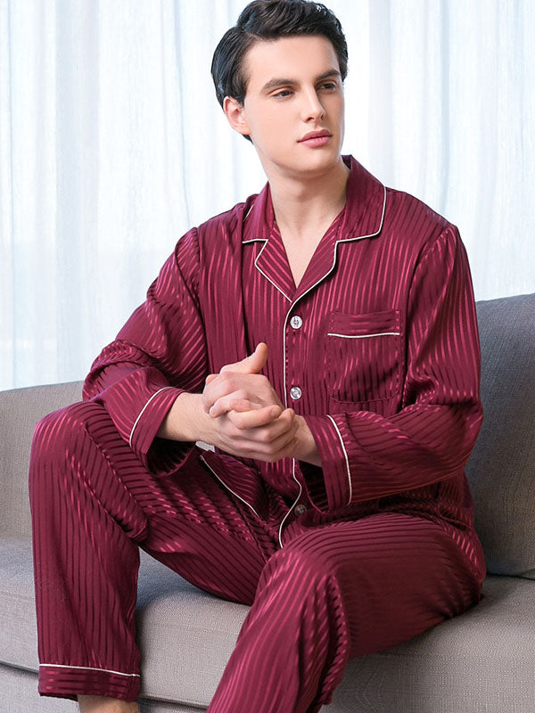 Satin Stripe Mens Shirt Pajamas Set
