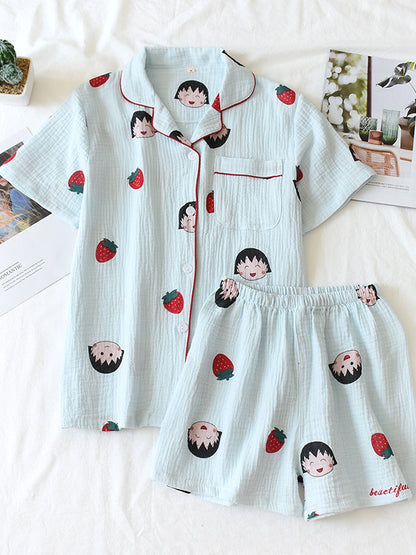 Short Sleeve Cotton Couple Pajama Set - Kafiloe
