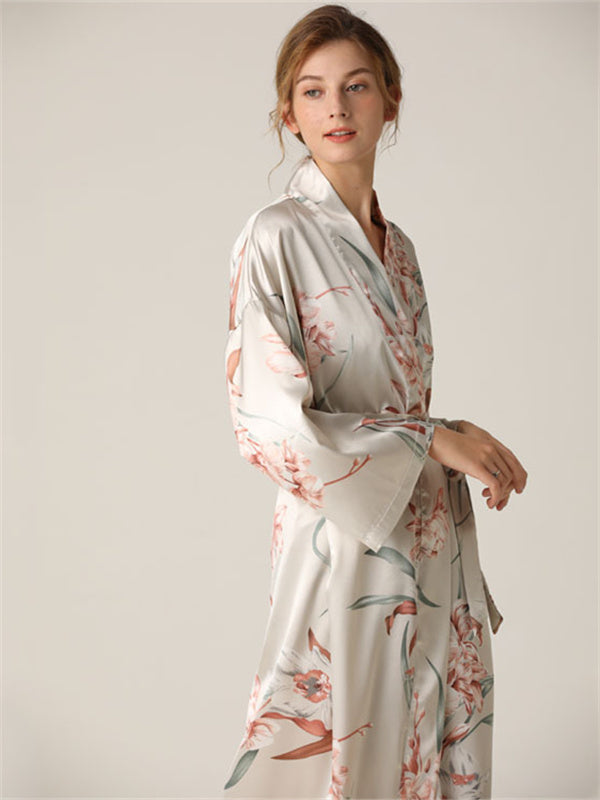 3pcs Floral Print Belted Sleepwear Robe Set
