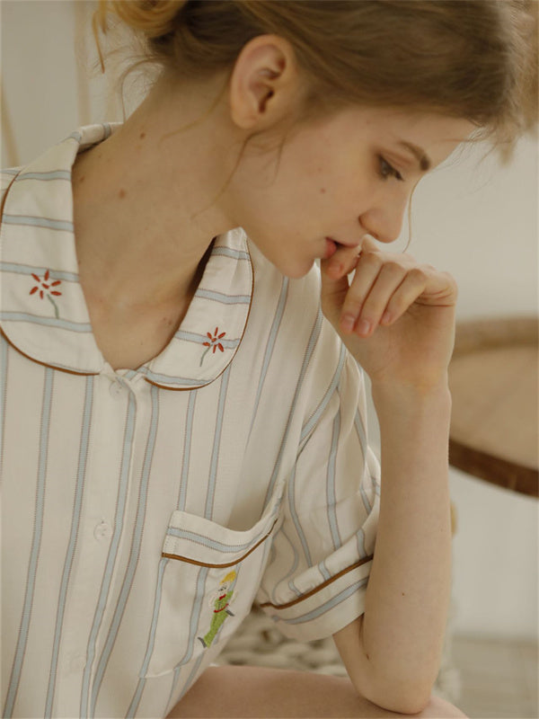 Stripe Print Button Cotton Pajama - Kafiloe