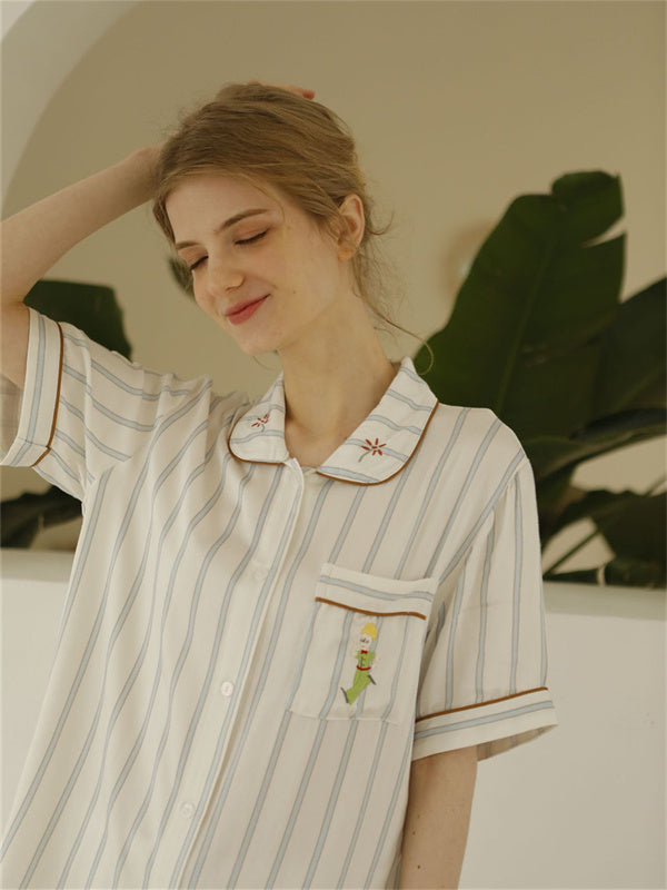 Stripe Print Button Cotton Pajama - Kafiloe