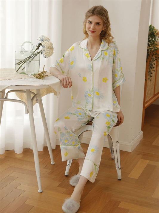 Pyjama en coton boutonné à imprimé floral