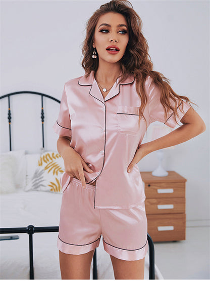 Solid Color Silk Satin Pajama Set