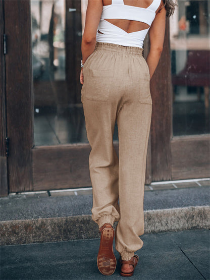 Pantalones de lino con cintura elástica y cordón