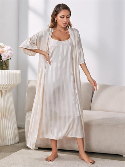 2pcs Striped Silk Satin Pajama Set
